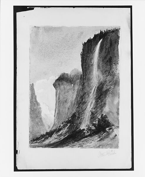 Staubbach Falls (from "Splendid Mountain Watercolours" Sketchbook), John Singer Sargent (American, Florence 1856–1925 London), Watercolor and graphite on off-white wove paper, American 