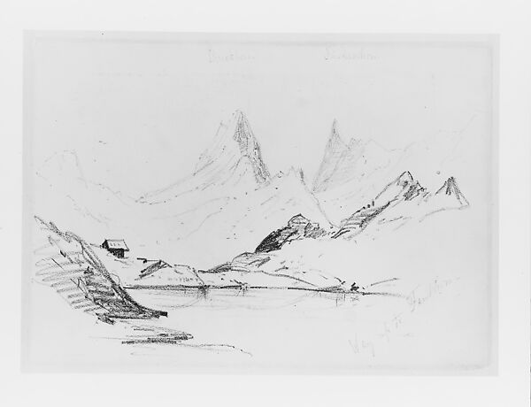 View of the Schreckhorn and Finsteraarhorn on the Way up to Faulhorn (from "Splendid Mountain Watercolours" Sketchbook), John Singer Sargent (American, Florence 1856–1925 London), Wax crayon and graphite on off-white wove paper, American 