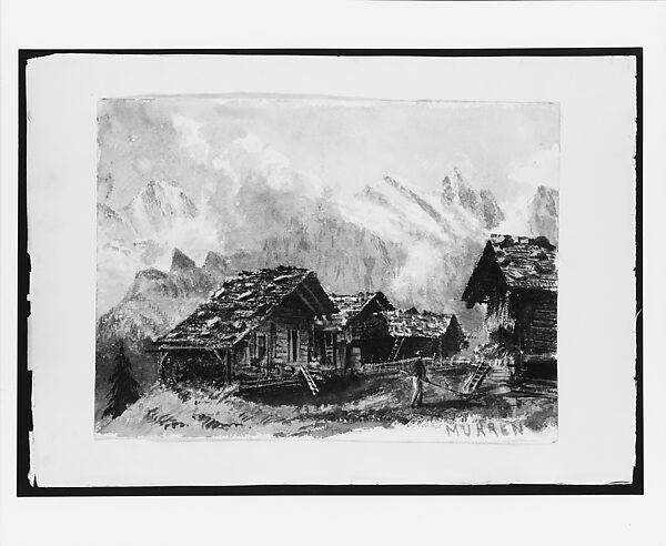 Chalets, Mürren (from "Splendid Mountain Watercolours" Sketchbook), John Singer Sargent (American, Florence 1856–1925 London), Watercolor on off-white wove paper, American 
