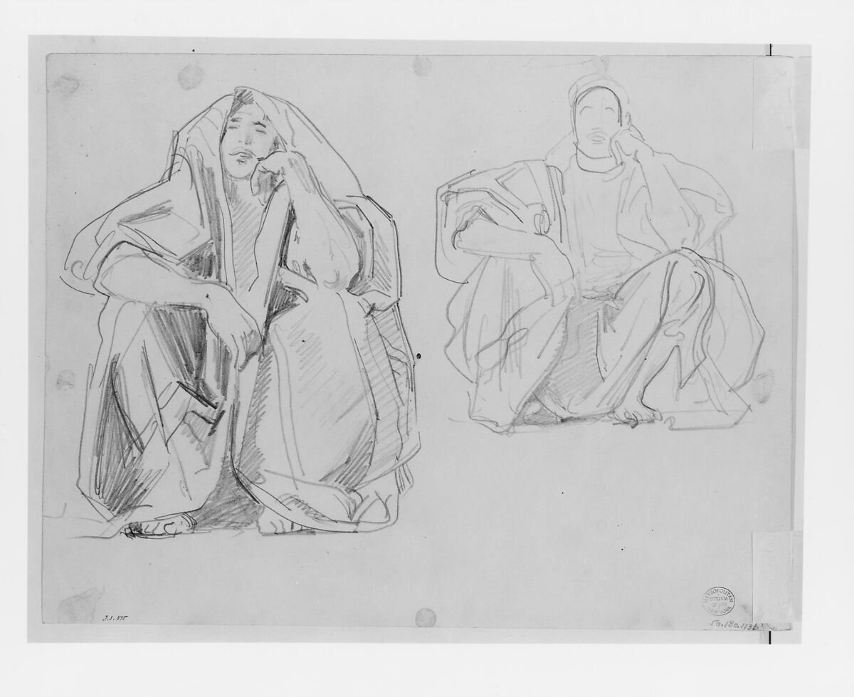 Seated Arabs, John Singer Sargent (American, Florence 1856–1925 London), Graphite on off-white wove paper, American