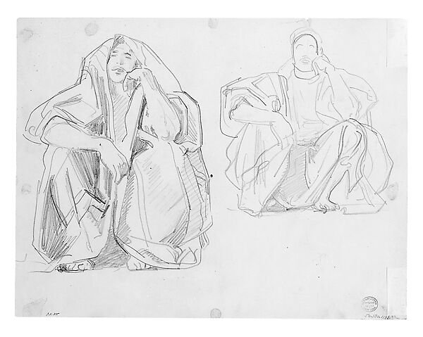 Seated Arabs, John Singer Sargent (American, Florence 1856–1925 London), Graphite on off-white wove paper, American 