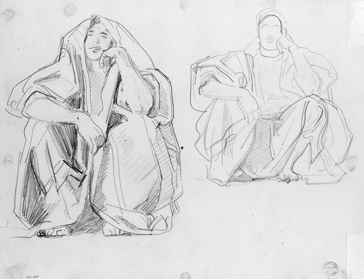 Seated Arabs, John Singer Sargent (American, Florence 1856–1925 London), Graphite on off-white wove paper, American