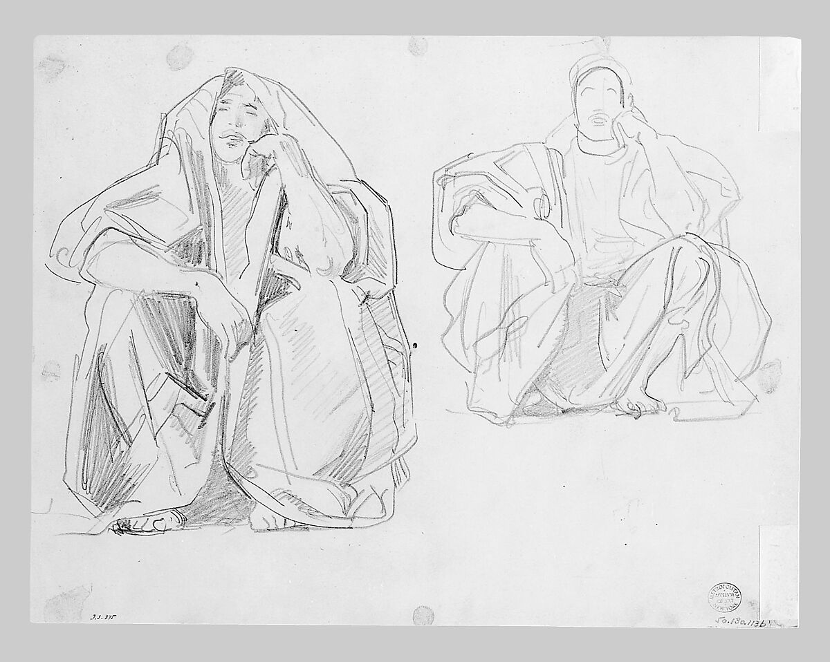 Seated Arabs, John Singer Sargent (American, Florence 1856–1925 London), Graphite on off-white wove paper, American
