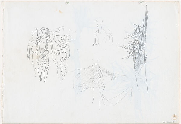 Walking Soldiers, John Singer Sargent (American, Florence 1856–1925 London), Graphite on off-white wove paper, American 