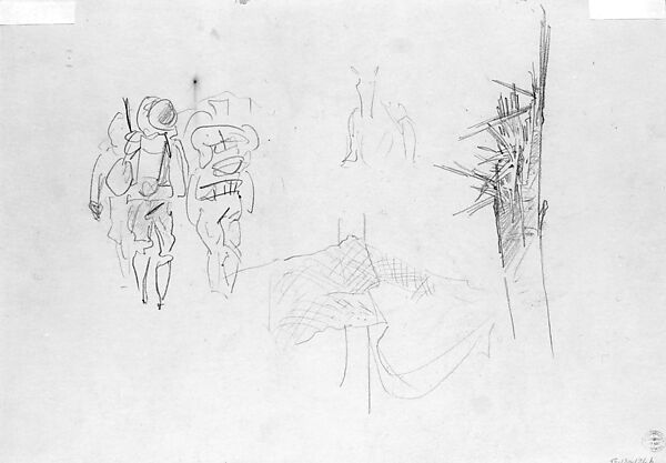 Walking Soldiers, John Singer Sargent (American, Florence 1856–1925 London), Graphite on off-white wove paper, American
