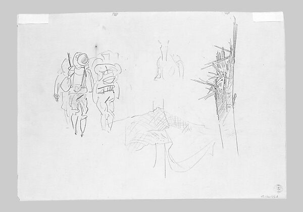 Walking Soldiers, John Singer Sargent (American, Florence 1856–1925 London), Graphite on off-white wove paper, American