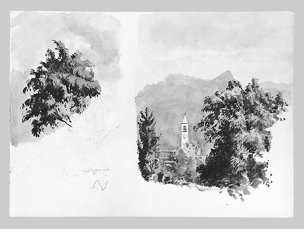 Two  Landscape  (from Switzerland 1870 Sketchbook), John Singer Sargent (American, Florence 1856–1925 London), Watercolor and graphite on off-white wove paper, American