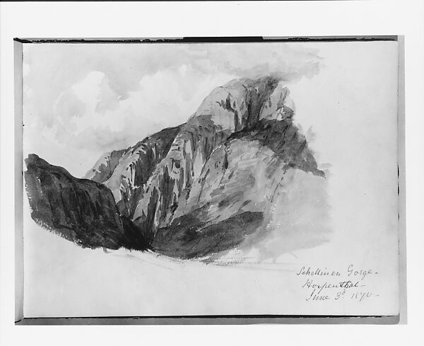 Schöllinen Gorge, Hospenthal (from Switzerland 1870 Sketchbook), John Singer Sargent (American, Florence 1856–1925 London), Watercolor and graphite on off-white wove paper, American 