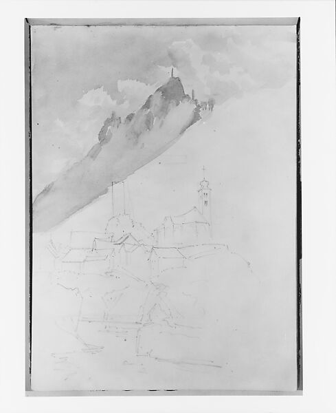 Alpine Village (from Switzerland 1870 Sketchbook), John Singer Sargent (American, Florence 1856–1925 London), Watercolor and graphite on off-white wove paper, American 