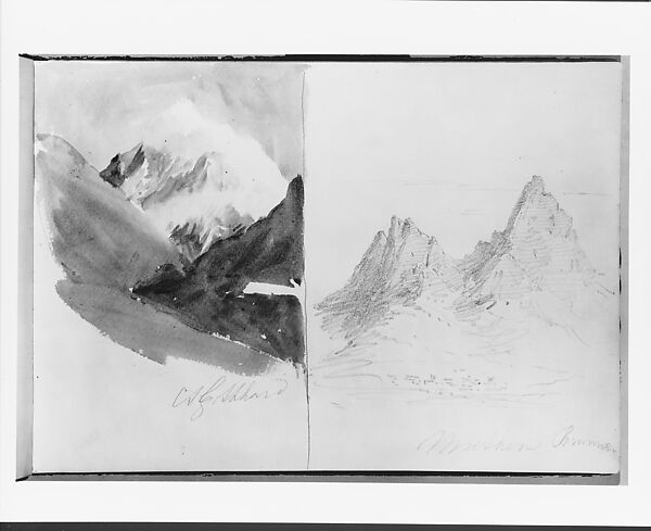 St. Gotthard and  Mythen, Brunnen (from Switzerland 1870 Sketchbook), John Singer Sargent (American, Florence 1856–1925 London), Watercolor and graphite on off-white wove paper, American 