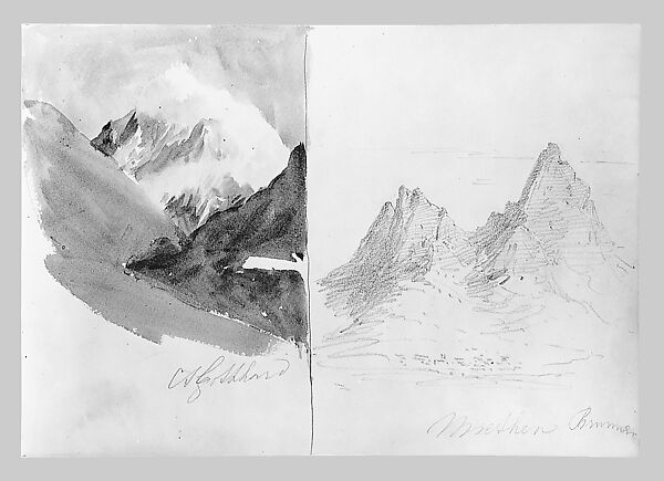 St. Gotthard and  Mythen, Brunnen (from Switzerland 1870 Sketchbook), John Singer Sargent (American, Florence 1856–1925 London), Watercolor and graphite on off-white wove paper, American