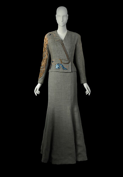 Evening jacket, Schiaparelli (French, founded 1927), linen, metal, French