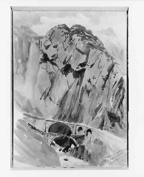 Devil's Bridge, St Gotthard (from Switzerland 1870 Sketchbook), John Singer Sargent (American, Florence 1856–1925 London), Watercolor and graphite on off-white wove paper, American 