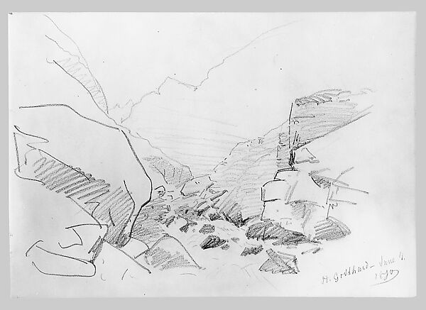 St. Gotthard (from Switzerland 1870 Sketchbook), John Singer Sargent (American, Florence 1856–1925 London), Wax crayon on off-white wove paper, American