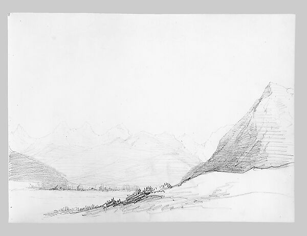 Mountain View (from Switzerland 1870 Sketchbook), John Singer Sargent (American, Florence 1856–1925 London), Graphite on off-white wove paper, American