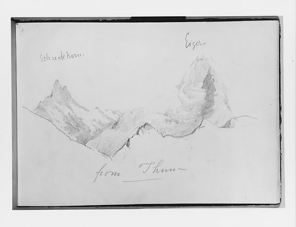 Schreckhorn and Eiger from Thun (from Switzerland 1870 Sketchbook), John Singer Sargent (American, Florence 1856–1925 London), Graphite on off-white wove paper, American 