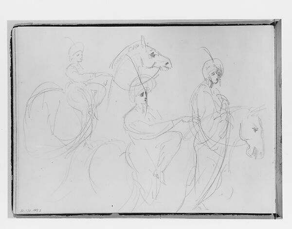 Figure of Horseback (from Switzerland 1870 Sketchbook), John Singer Sargent (American, Florence 1856–1925 London), Graphite on off-white wove paper, American 