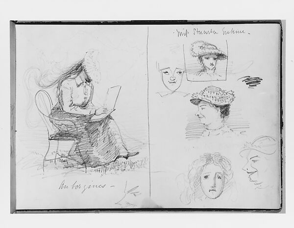 Woman Sketching, Various Portrait Studies (from Switzerland 1870 Sketchbook), John Singer Sargent (American, Florence 1856–1925 London), Graphite on off-white wovepaper, American 