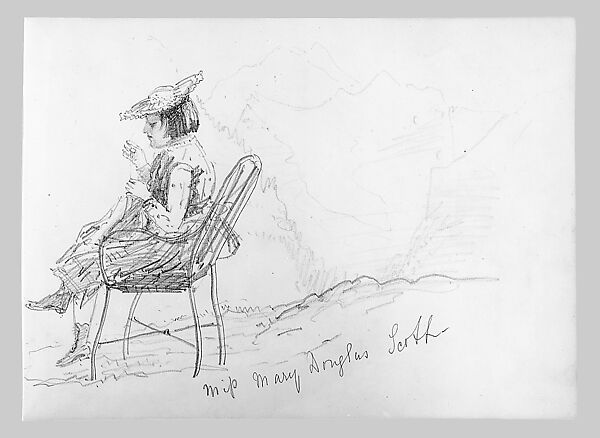 Miss Mary Douglas Scott Sewing (from Switzerland 1870 Sketchbook), John Singer Sargent (American, Florence 1856–1925 London), Graphite on off-white wove paper, American