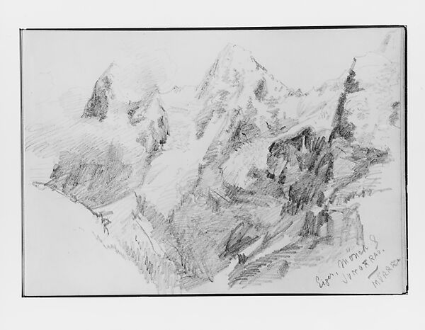 Eiger, Mönch, and Jungfrau from Mürren (from Switzerland 1870 Sketchbook), John Singer Sargent (American, Florence 1856–1925 London), Graphite on off-white wove paper, American 