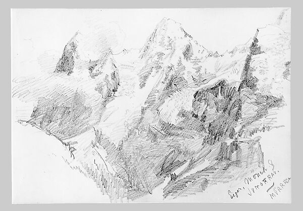 Eiger, Mönch, and Jungfrau from Mürren (from Switzerland 1870 Sketchbook), John Singer Sargent (American, Florence 1856–1925 London), Graphite on off-white wove paper, American