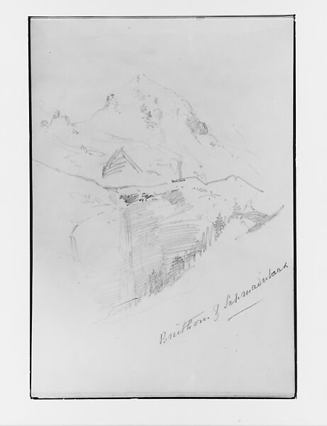 Breithorn and Schmadribach Falls (from Switzerland 1870 Sketchbook), John Singer Sargent (American, Florence 1856–1925 London), Graphite on off-white wove paper, American 