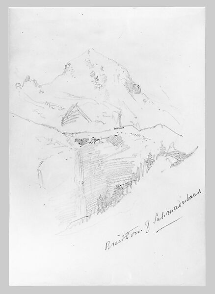 Breithorn and Schmadribach Falls (from Switzerland 1870 Sketchbook), John Singer Sargent (American, Florence 1856–1925 London), Graphite on off-white wove paper, American