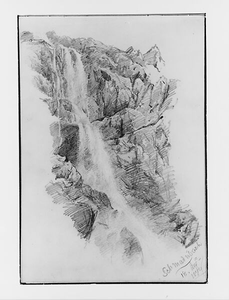 Schmadribach Falls (from Switzerland 1870 Sketchbook), John Singer Sargent (American, Florence 1856–1925 London), Graphite on off-white wove paper, American 