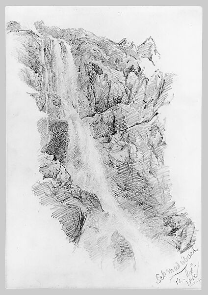 Schmadribach Falls (from Switzerland 1870 Sketchbook), John Singer Sargent (American, Florence 1856–1925 London), Graphite on off-white wove paper, American