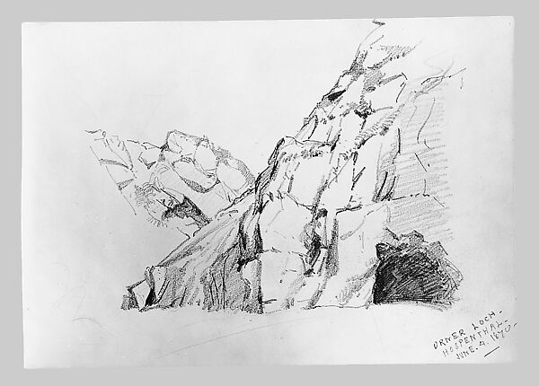 Man on Horseback, Woman Carrying a Jug, Figure with Halo, and other Figure Studies (from Switzerland 1870 Sketchbook), John Singer Sargent (American, Florence 1856–1925 London), Graphite on paper, American