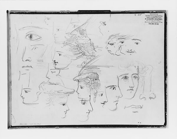 Heads (Inside Back Cover of Switzerland 1870 Sketchbook), John Singer Sargent (American, Florence 1856–1925 London), Graphite on off-white wove paper, American 