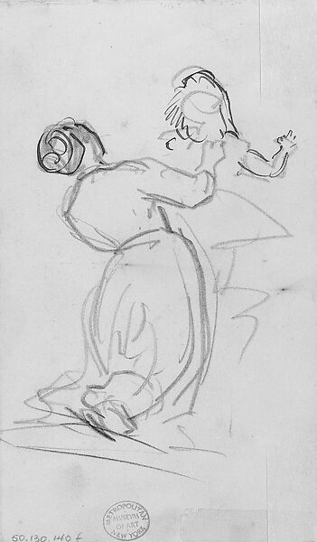Kneeling Woman, John Singer Sargent (American, Florence 1856–1925 London), Graphite on off-white wove paper, American 