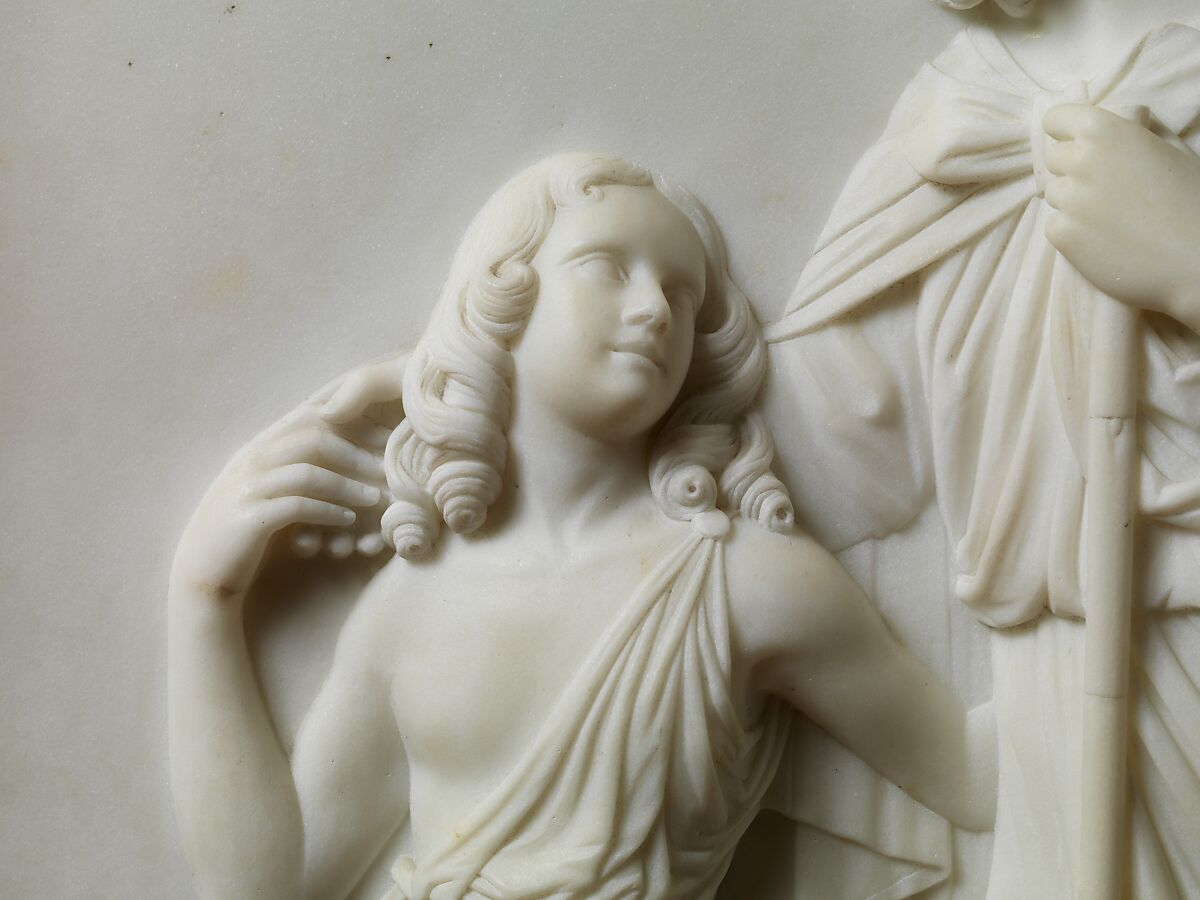 Blind Homer Led by the Genius of Poetry, Edward Sheffield Bartholomew (1822–1858), Marble, American