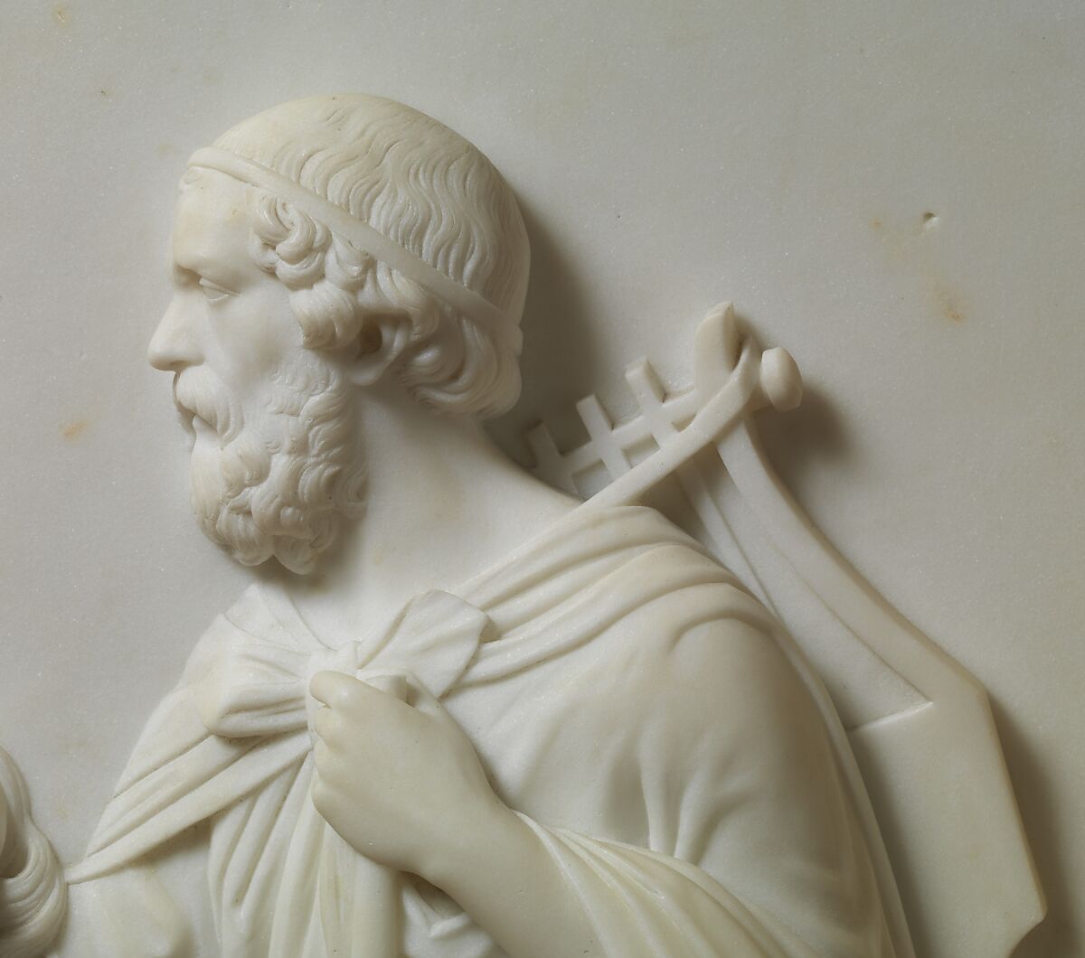 Blind Homer Led by the Genius of Poetry, Edward Sheffield Bartholomew (1822–1858), Marble, American
