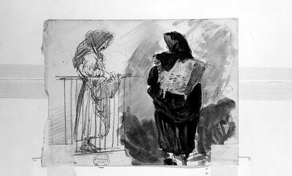 Woman with a Basket, John Singer Sargent (American, Florence 1856–1925 London), Watercolor and graphite on off-white wove paper, American