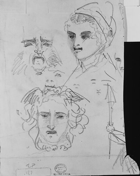 Girl with Parasol, Caricatures, John Singer Sargent (American, Florence 1856–1925 London), Pen and ink and graphite on off-white wove paper, American