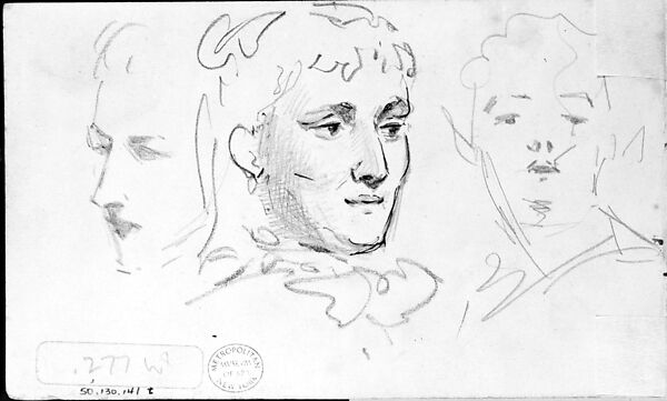 Heads, John Singer Sargent (American, Florence 1856–1925 London), Graphite and pen and ink on off-white wove paper, American