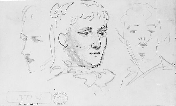 Heads, John Singer Sargent (American, Florence 1856–1925 London), Graphite and pen and ink on off-white wove paper, American 