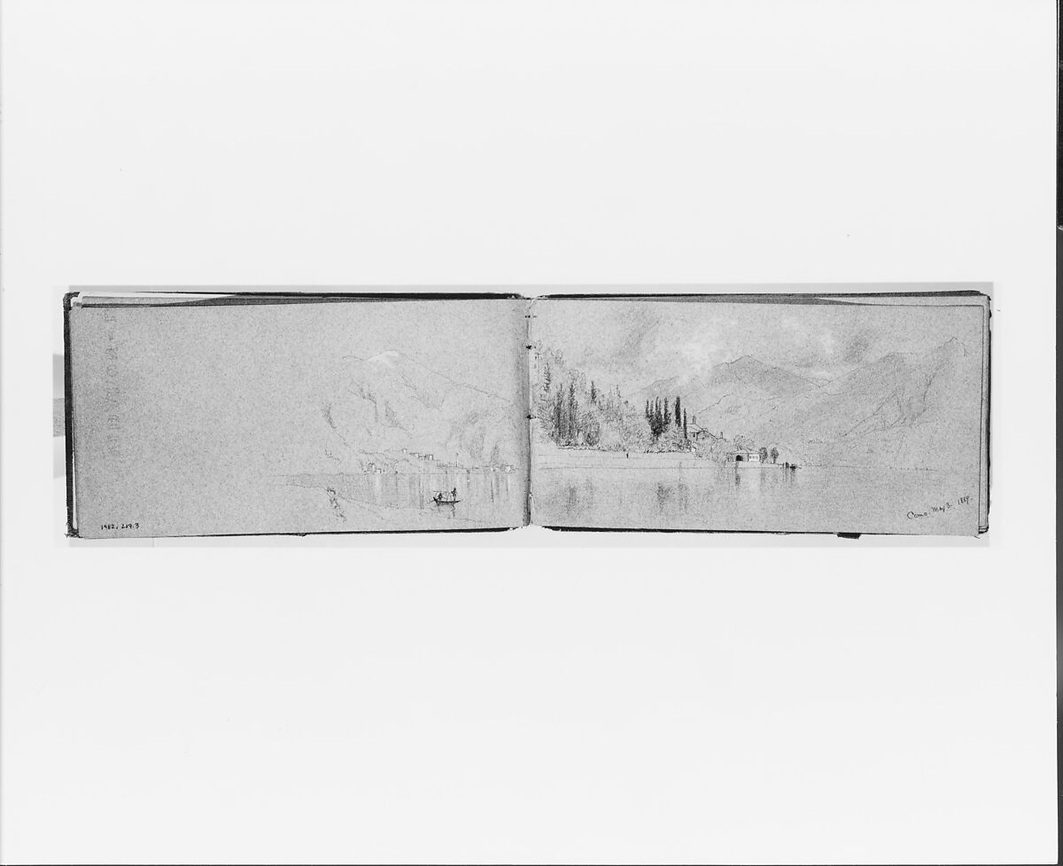 Panorama of Roman Campagna, Nov. 12, 1868 (recto, from sketchbook), Jervis McEntee (American, Rondout, New York 1828–1891 Rondout, New York), Graphite, white gouache, on blue paper, American 
