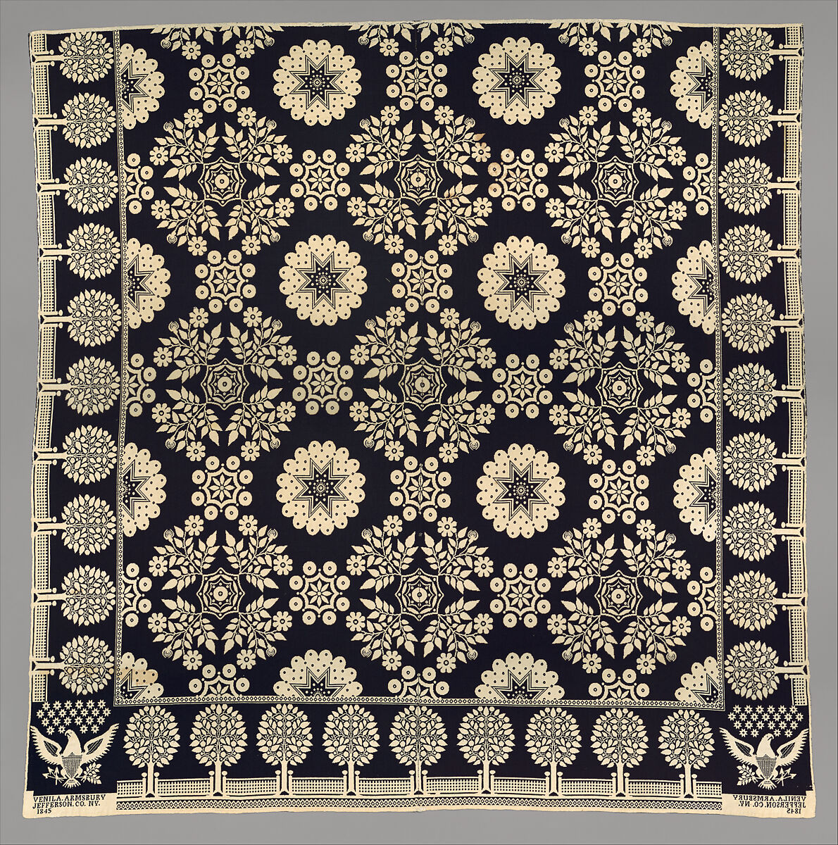 Coverlet, Harry Tyler (1801–1858), Wool and cotton, woven, American 