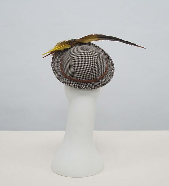 Hat, wool, feather, silk, cotton, metal, American