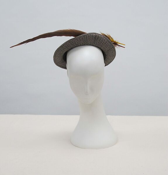 Hat, wool, feather, silk, cotton, metal, American 