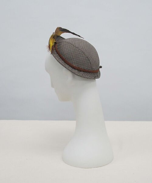 Hat, wool, feather, silk, cotton, metal, American