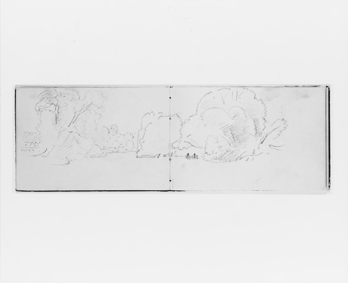 Distant Landscape with Encampment (from Sketchbook X), William Trost Richards (American, Philadelphia, Pennsylvania 1833–1905 Newport, Rhode Island), Graphite on off-white wove paper, American