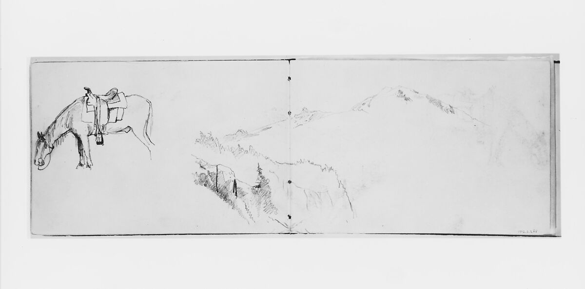 Horse and Landscape (from Sketchbook X), William Trost Richards (American, Philadelphia, Pennsylvania 1833–1905 Newport, Rhode Island), Graphite on off-white wove paper, American 