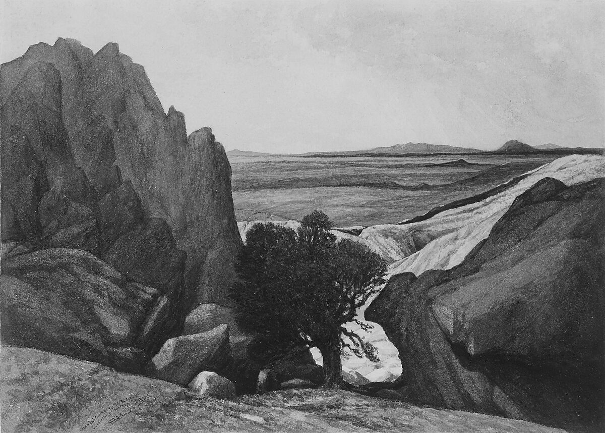 Near Last Camp on Ross Fork, Snake River, Lander Wagon Road, Oregon, Henry Hitchings (1824–1902), Watercolor and graphite on off-white Bristol board, American 