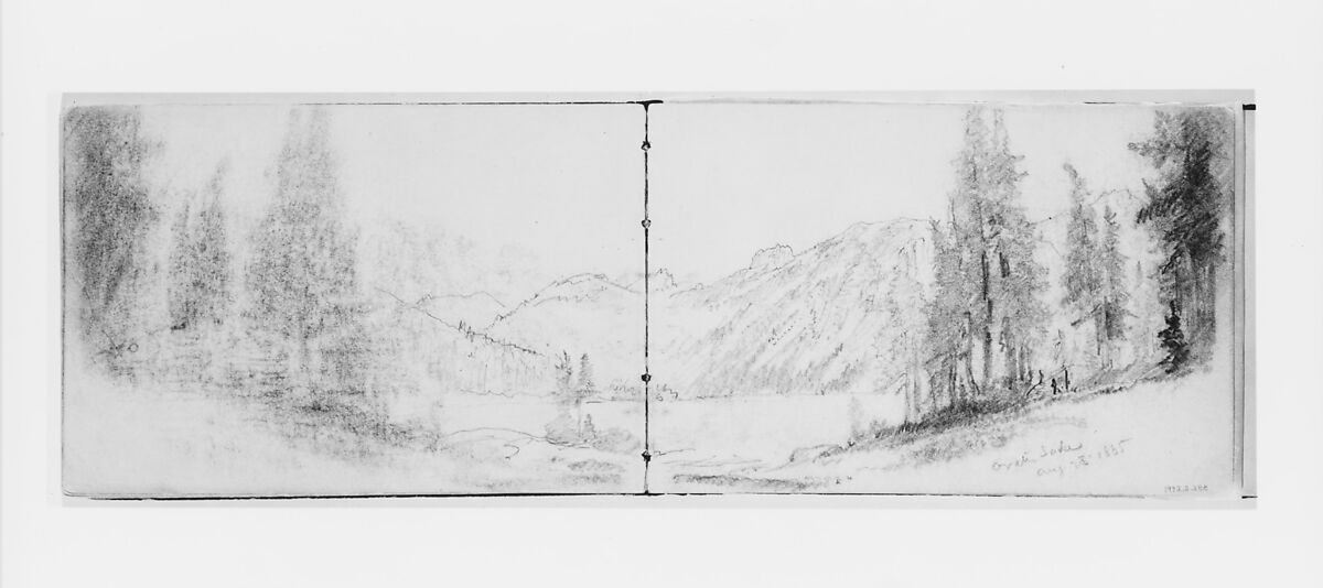 Crater Lake Aug 23, 1885 (from Sketchbook X), William Trost Richards (American, Philadelphia, Pennsylvania 1833–1905 Newport, Rhode Island), Graphite on off-white wove paper, American 