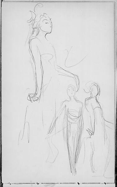 Three Standing Javanese Dancers (from Sketchbook of Javanese Dancers), John Singer Sargent (American, Florence 1856–1925 London), Graphite on off-white wove paper, American 