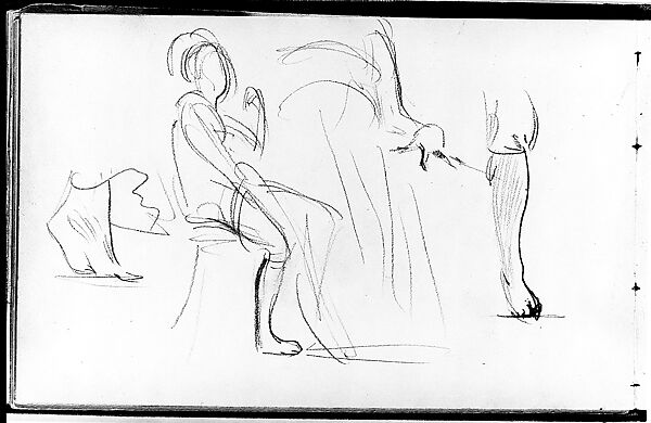 Seated Javanese Dancer, Foot and Leg Positions (from Sketchbook of Javanese Dancers), John Singer Sargent (American, Florence 1856–1925 London), Graphite on off-white wove paper, American 