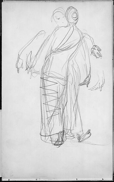 Two Standing Javanese Dancers (from Sketchbook of Javanese Dancers), John Singer Sargent (American, Florence 1856–1925 London), Graphite on off-white wove paper, American 